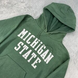 Vtg Michigan State Sweatshirt Mens Small Green Hoodie Spellout MSU Logo Jansport
